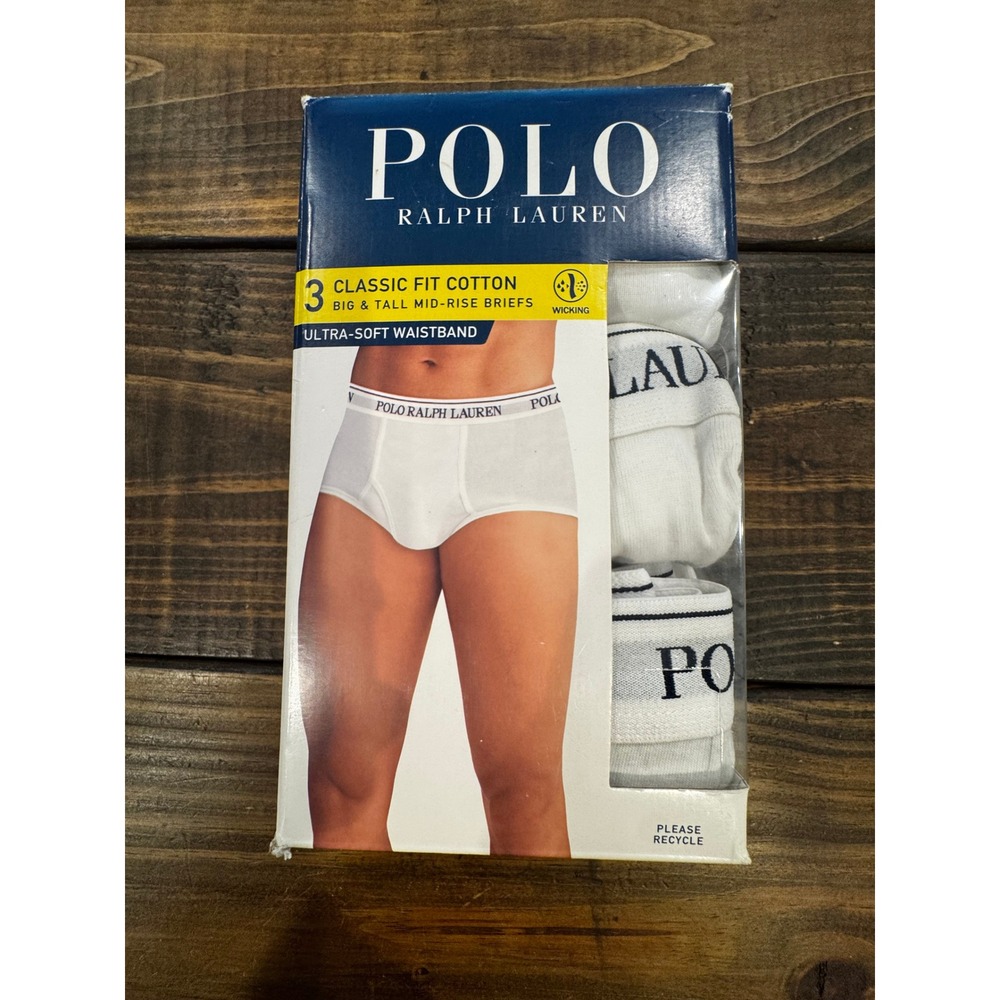 Polo Ralph Lauren Mid-Rise Briefs White Big & Tall 4X Classic Fit 3-Pack NIB